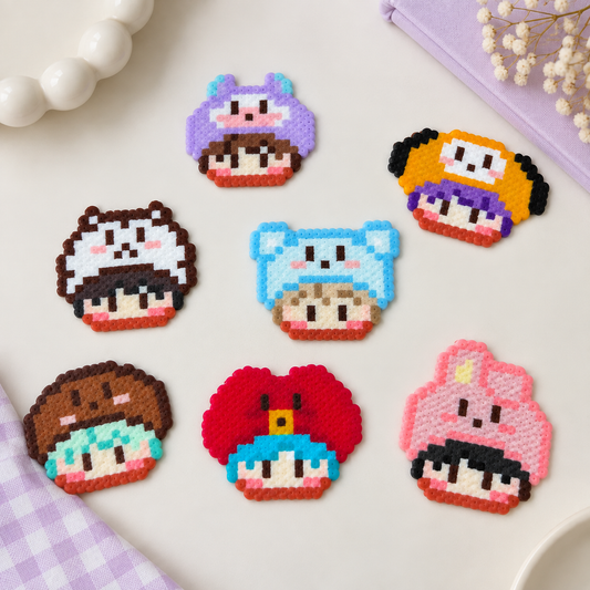 Cute BT21-inspired pixel art, handmade bead by bead