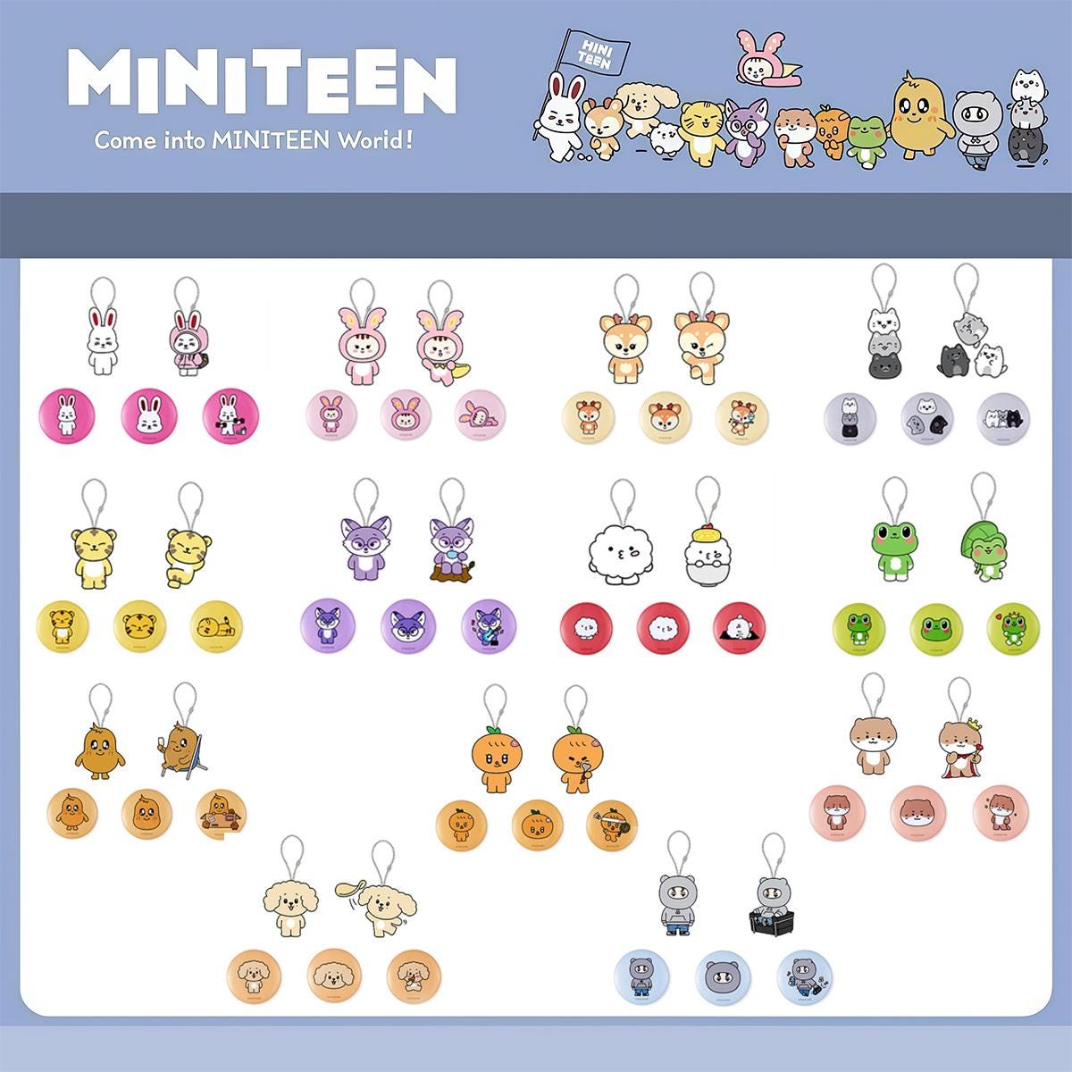 SEVENTEEN Cartoon Acrylic Set — 2 Keychains & 3 Badges Collection